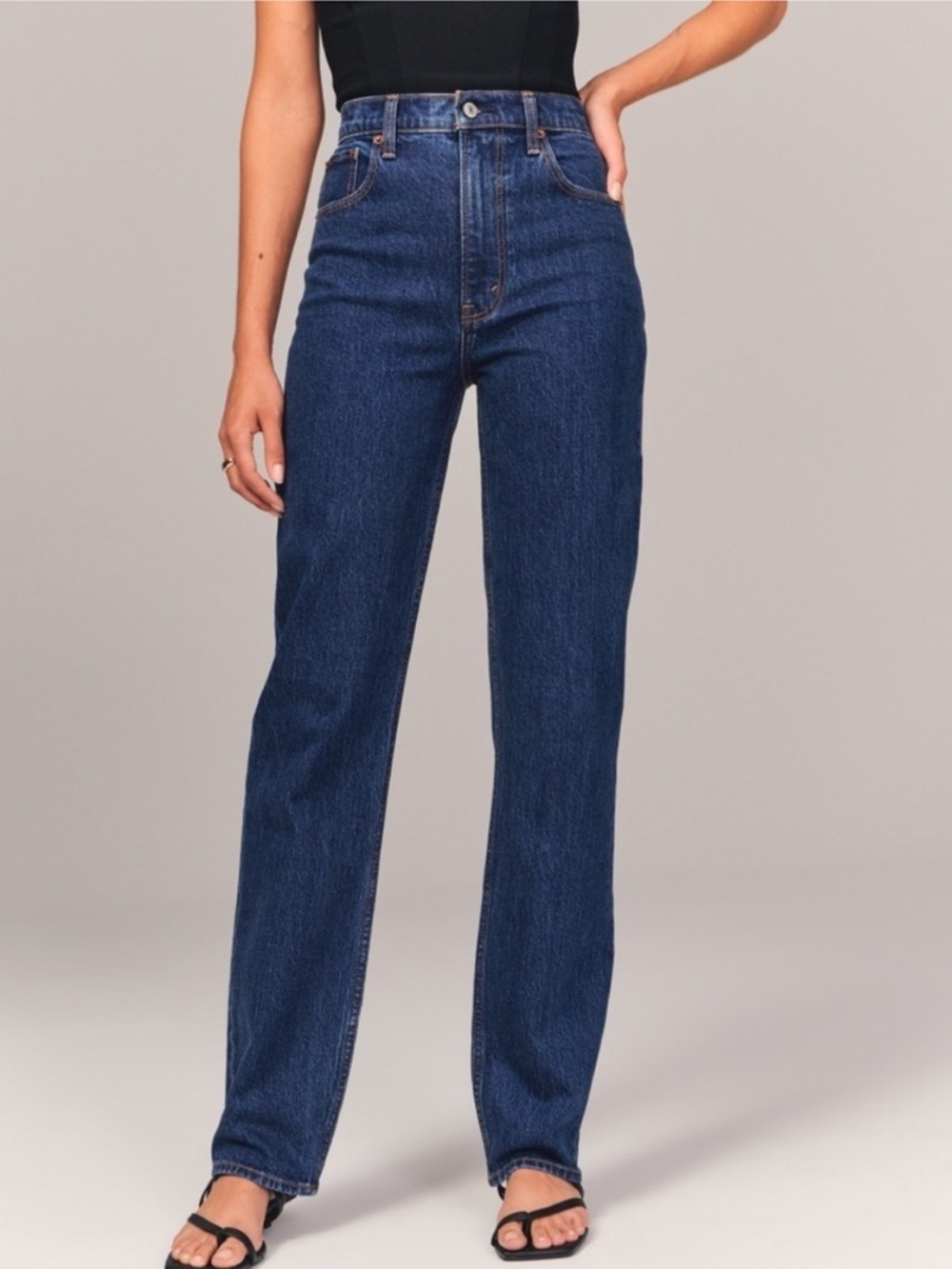 Abercrombie & Fitch High Rise 90s Straight Jean Dark Wash Curve Love 30 Long